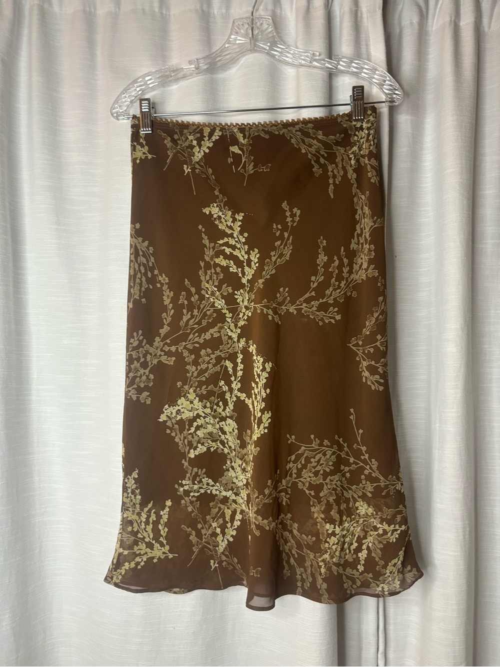 Brown Floral A-Line Midi Skirt